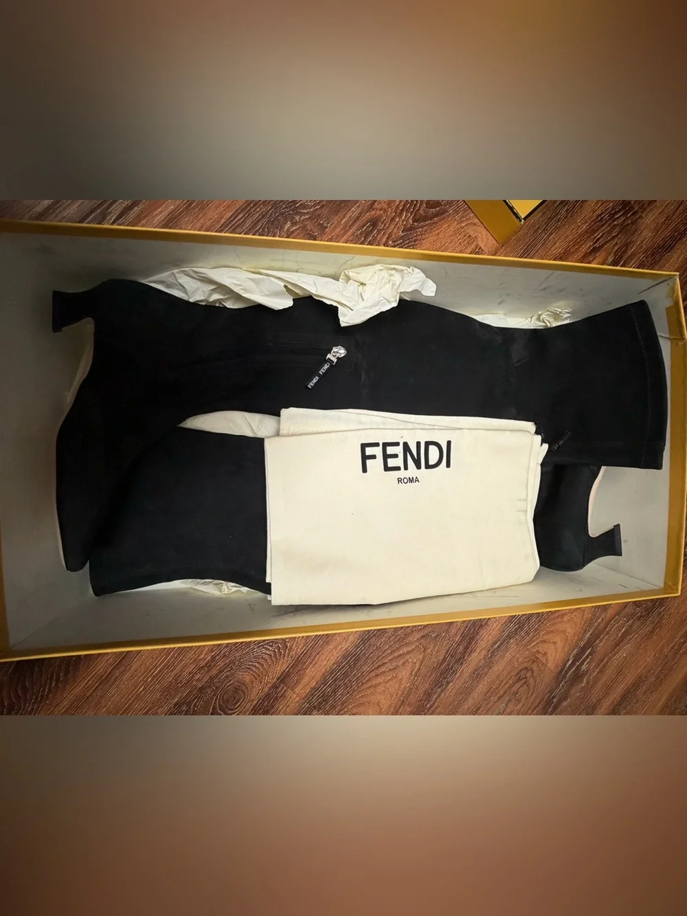 Fendi Black Over-the-Knee Suede Boot with Square Toe